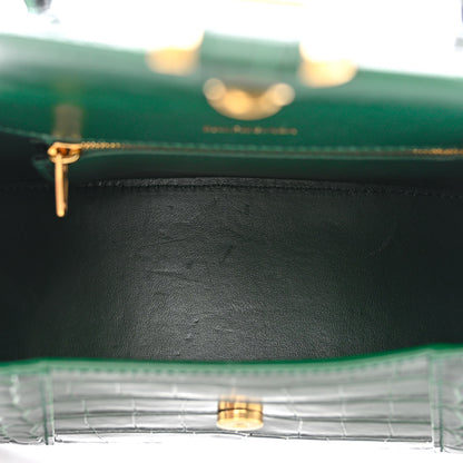 Balenciaga Shiny Calfskin Crocodile Embossed Small Hourglass Top Handle Bag Forest Green 5 of 11