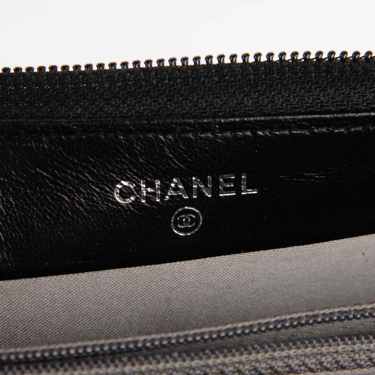 Patent Calfskin Lucky Symbols Zip Around Wallet Black