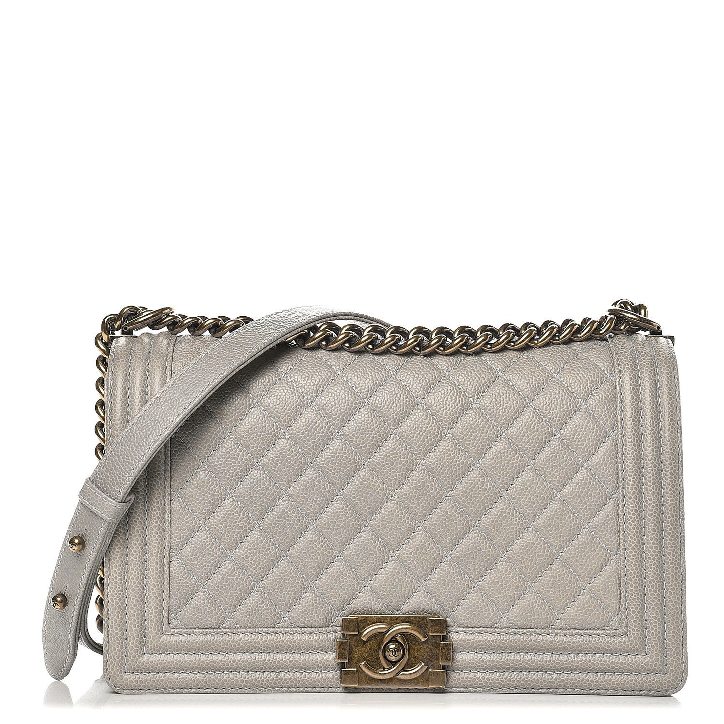 Caviar Quilted New Medium Boy Flap Light Grey