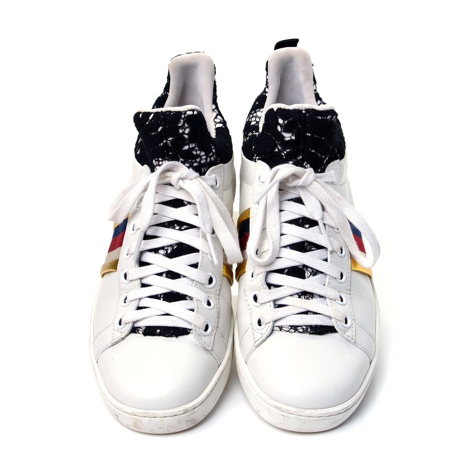 Gucci Calfskin Lace Ayers Sylvie Web Womens New Ace High Top Sneakers 35 White 5 of 10