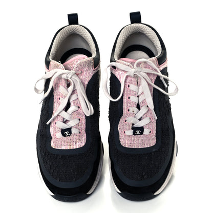 Chanel Tweed Suede Calfskin CC Sneakers 41 Gray Pink 5 of 9