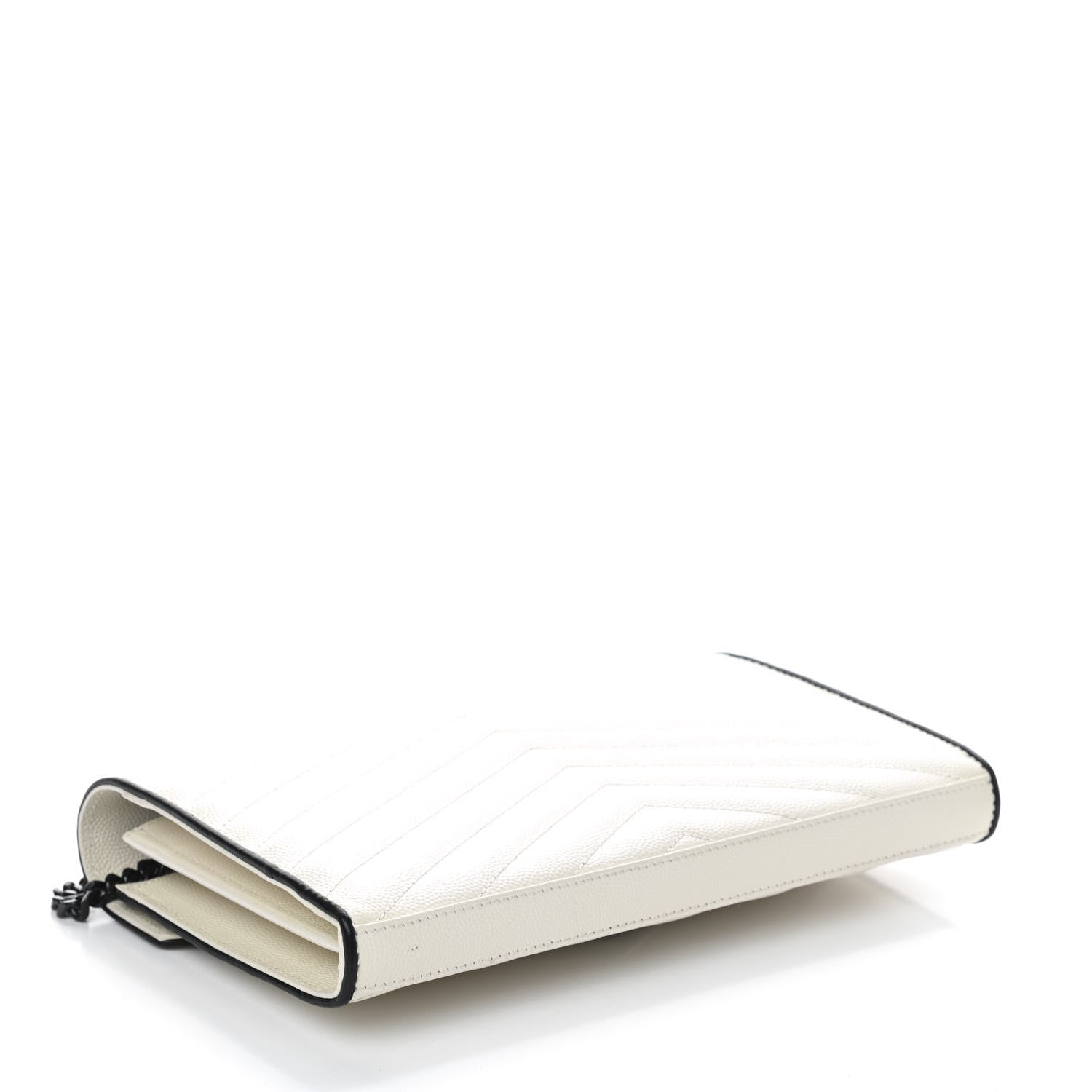 Saint Laurent Grain De Poudre Matelasse Monogram Chain Wallet White Black 4 of 11
