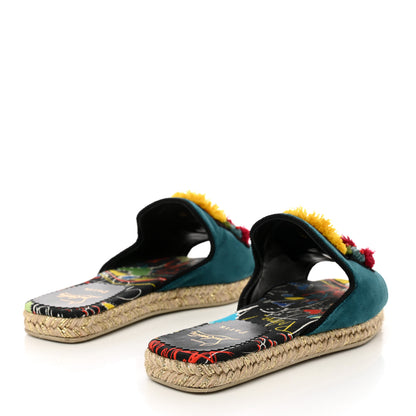 Christian Louboutin Canvas Raffia Velvet Pacha Loubi Flat Espadrilles Vers 35 Black Multicolor 4 of 9