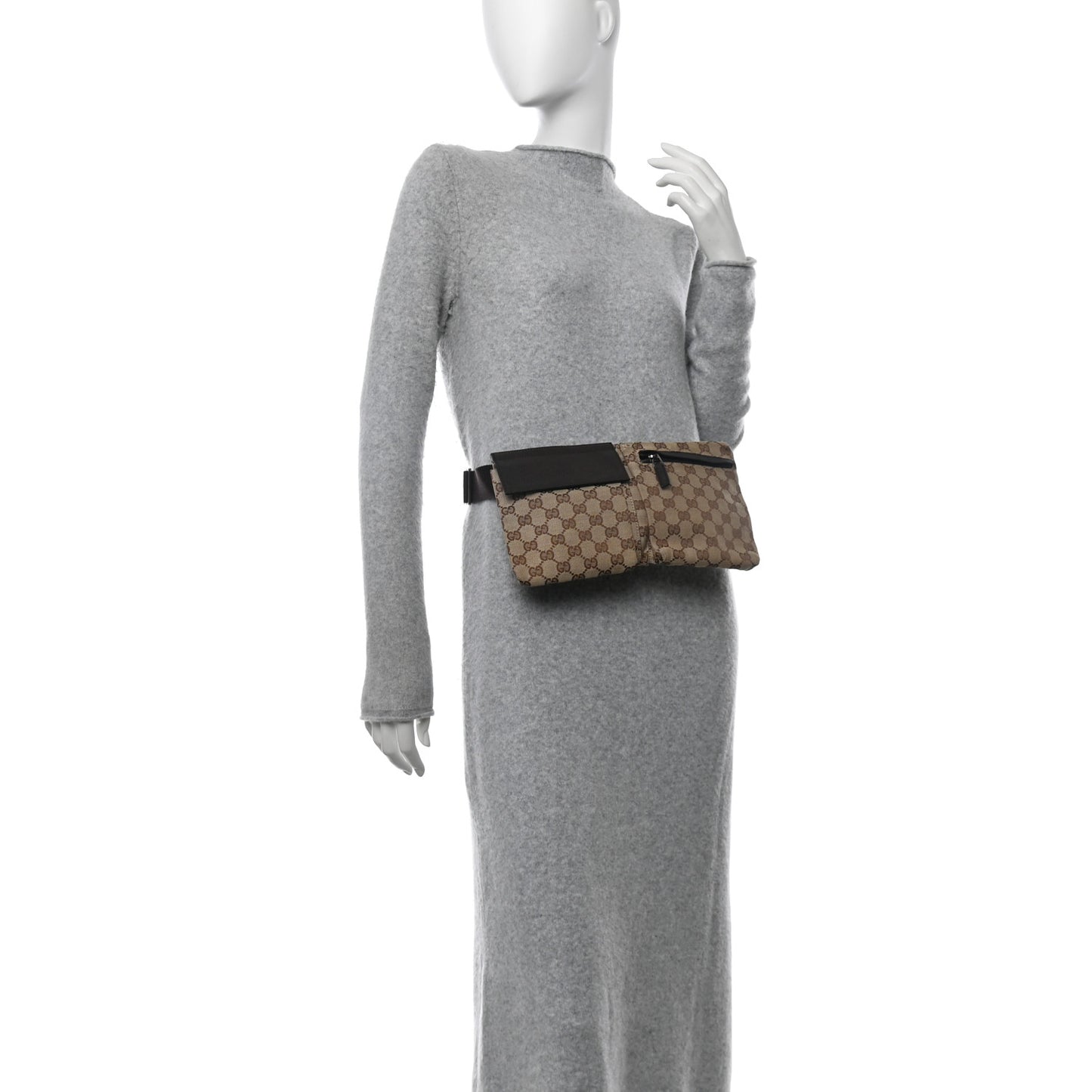 GG Monogram Double Pocket Belt Bag Dark Brown
