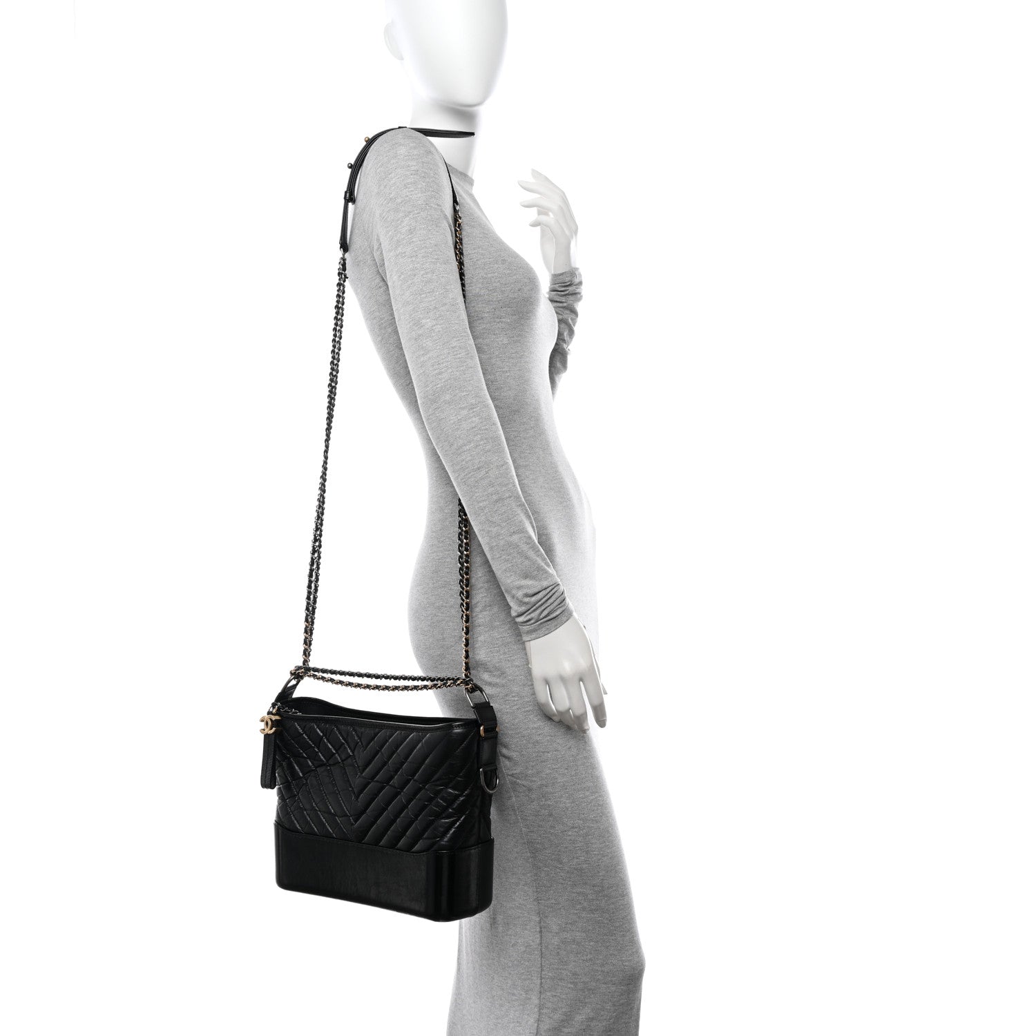 Chanel Aged Calfskin Chevron Quilted Medium Gabrielle Hobo Black 2 of 13