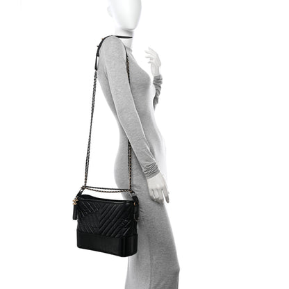 Chanel Aged Calfskin Chevron Quilted Medium Gabrielle Hobo Black 2 of 13