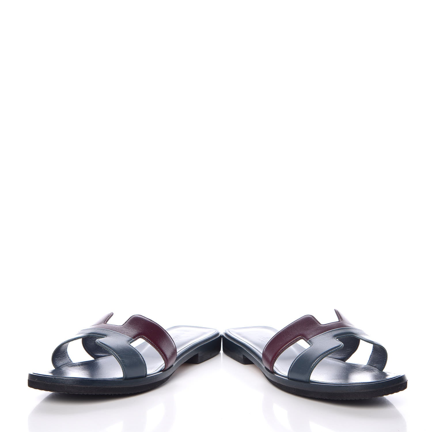 Hermes Box Calfskin Oran Sandals 37 Bleu Ardoise Bordeaux 6 of 12