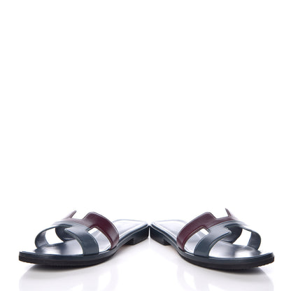 Hermes Box Calfskin Oran Sandals 37 Bleu Ardoise Bordeaux 6 of 12