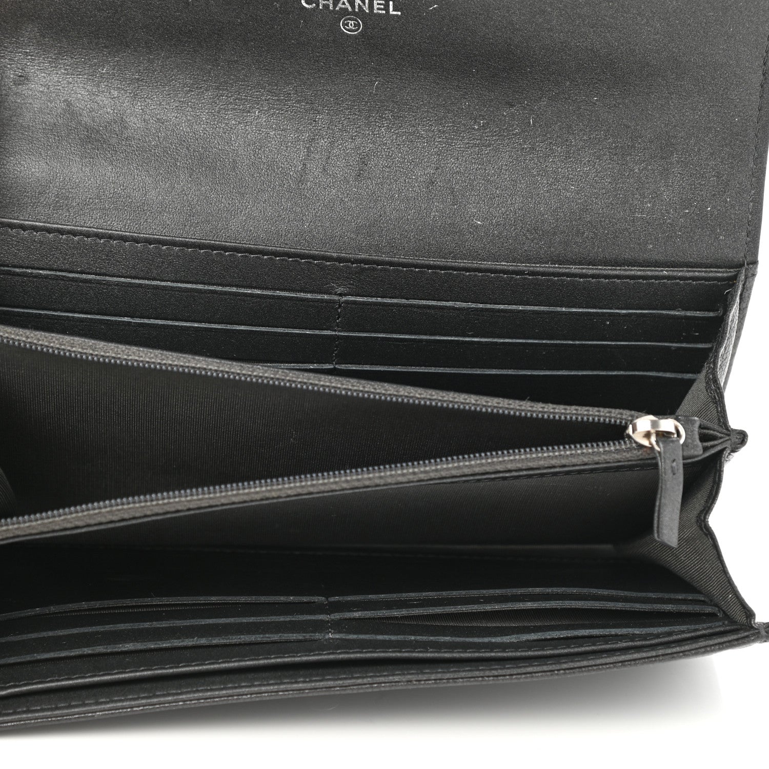 Chanel Goatskin Embossed Camellia Large Gusset Flap Wallet Black 5 of 9