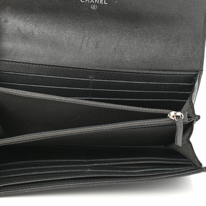 Chanel Goatskin Embossed Camellia Large Gusset Flap Wallet Black 5 of 9