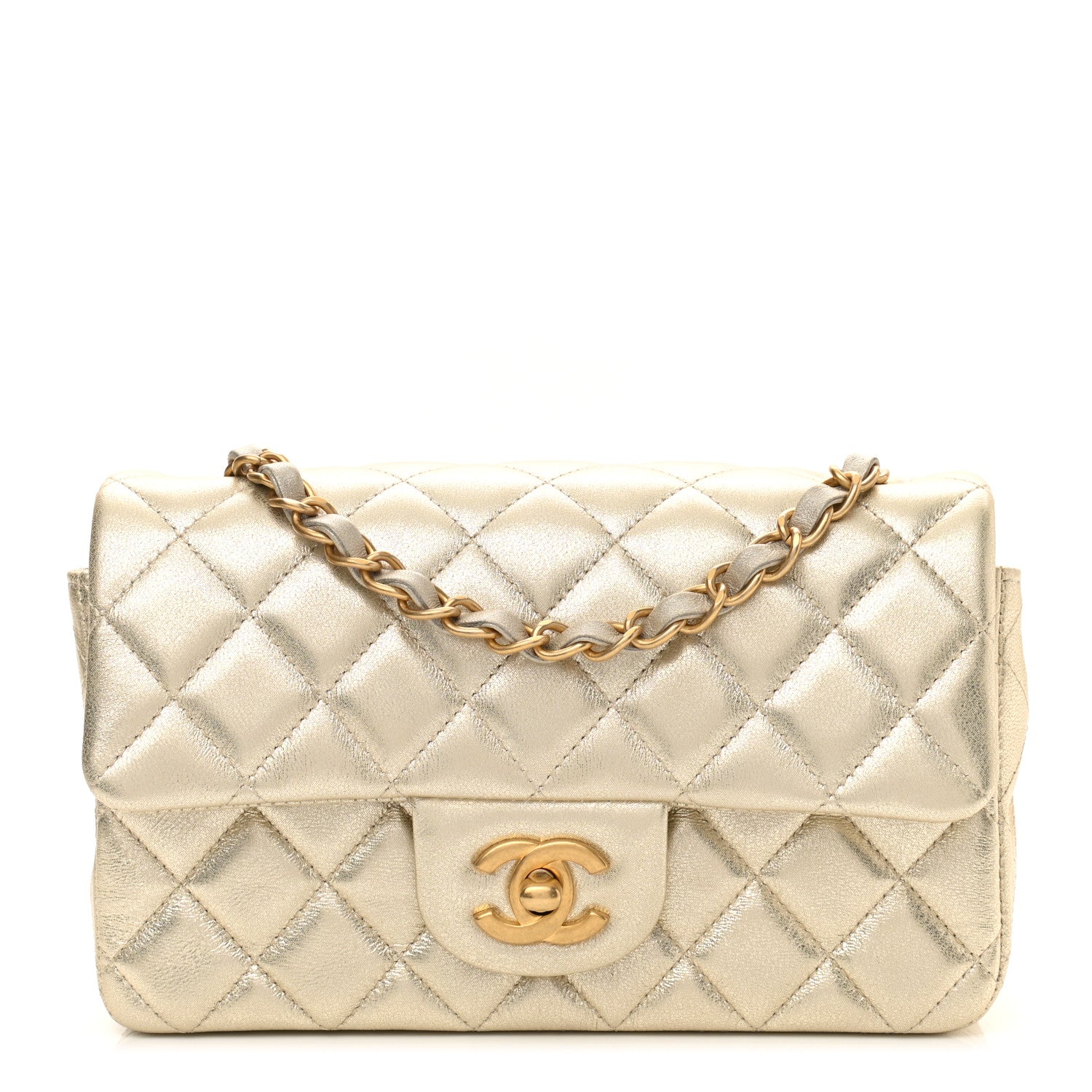 Chanel Metallic Lambskin Quilted Mini Rectangular Flap Gold 1 of 11