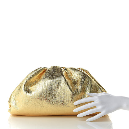 Bottega Veneta Metallic Crinkled Lambskin The Pouch Oversized Clutch Oro 2 of 8