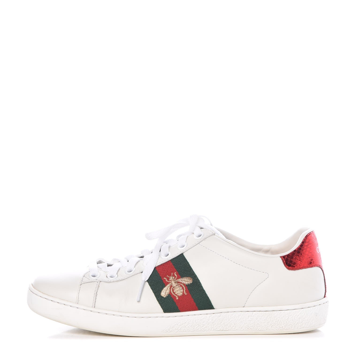 Gucci Calfskin Ayers Bee Embroidered Womens Ace Sneakers 37 White Green 1 of 17