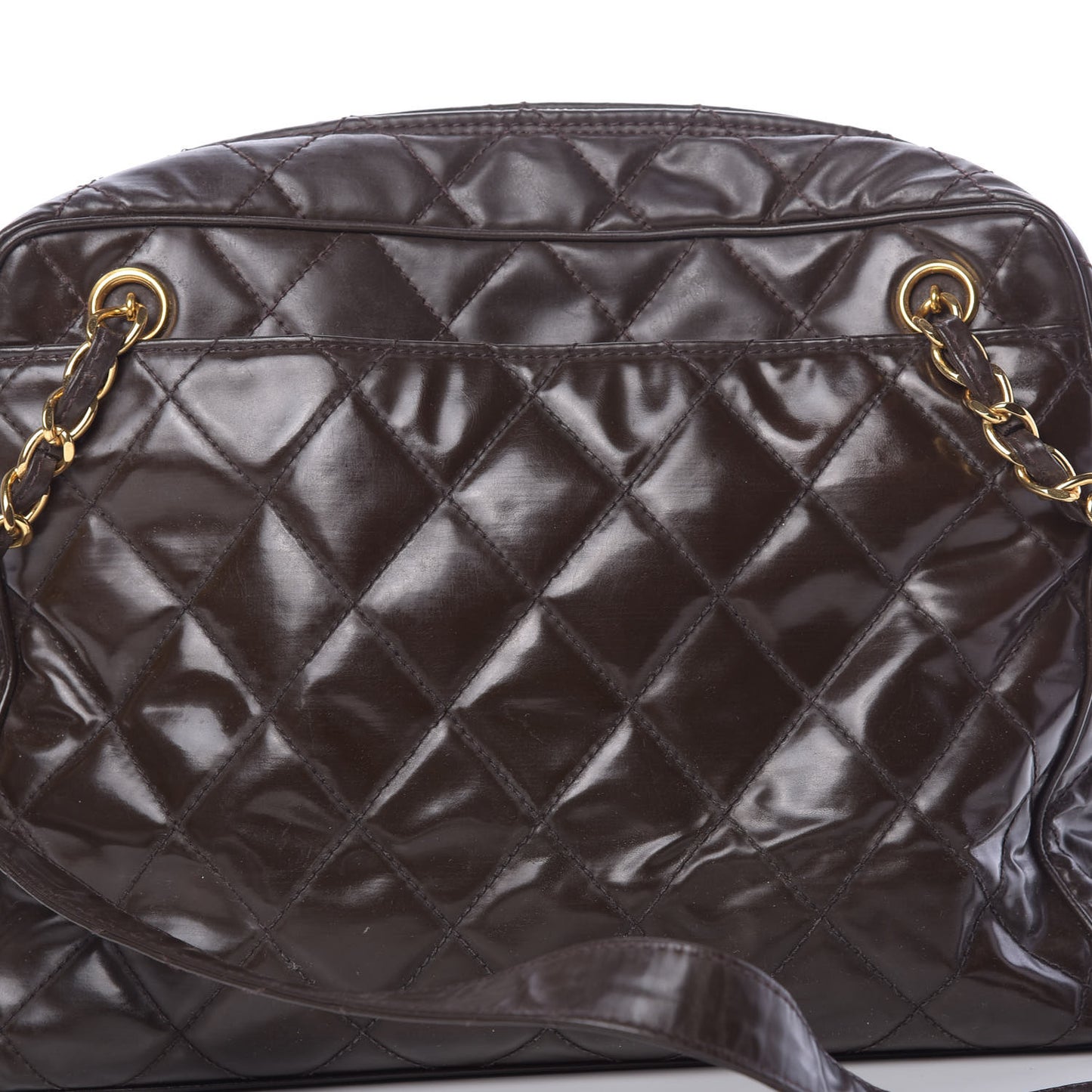 Patent Quilted Shoulder Bag Brown