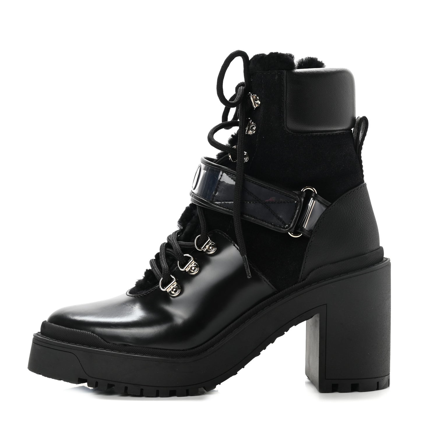 Calfskin Shearling VLOGO Combat Boots 38.5 Black