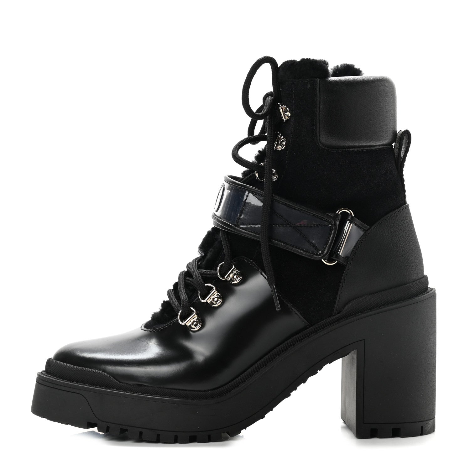 Valentino Garavani Calfskin Shearling VLOGO Combat Boots 38.5 Black 1 of 6
