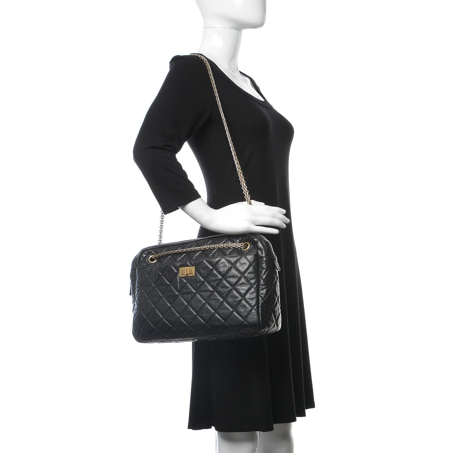 Aged Calfskin Quilted Large Reissue Camera Case Black