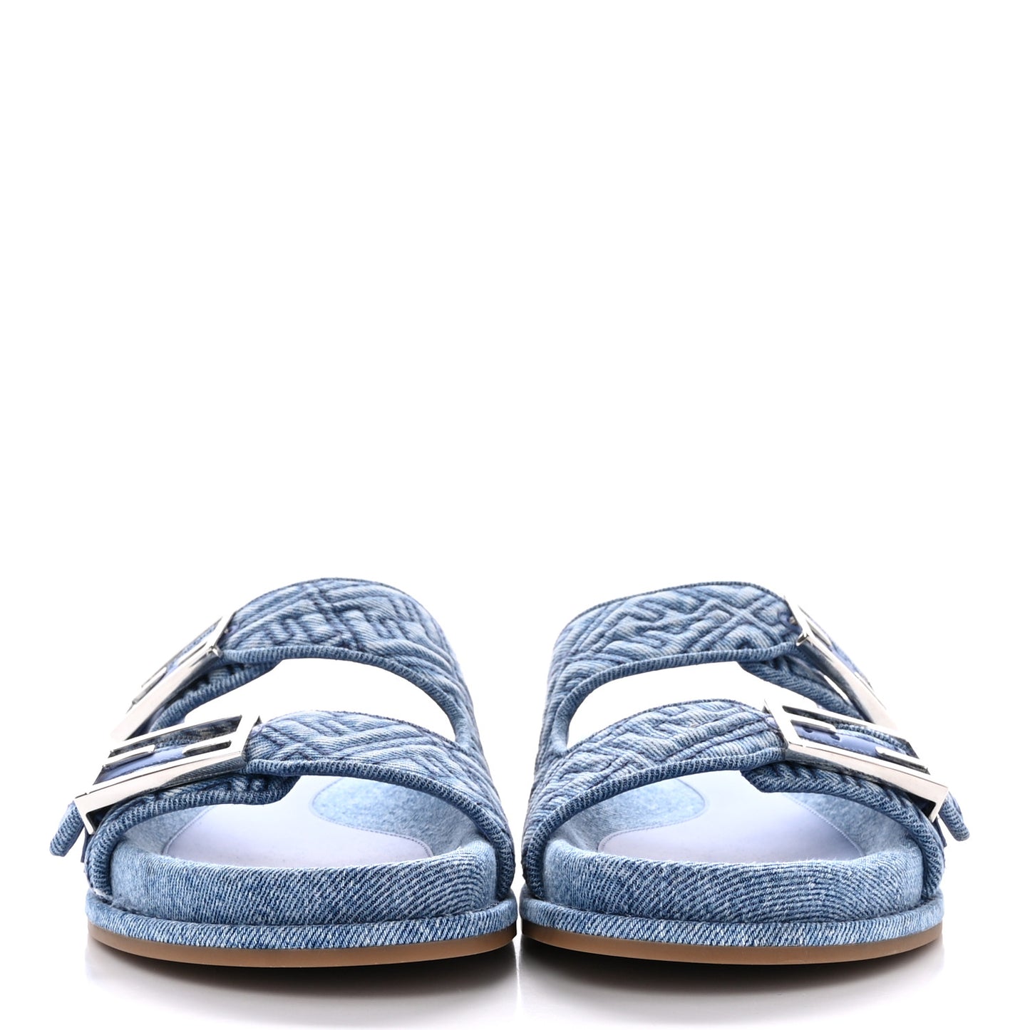 Denim Jacquard FF Womens Fendi Feel Buckled Slide Sandals 39.5 Blue