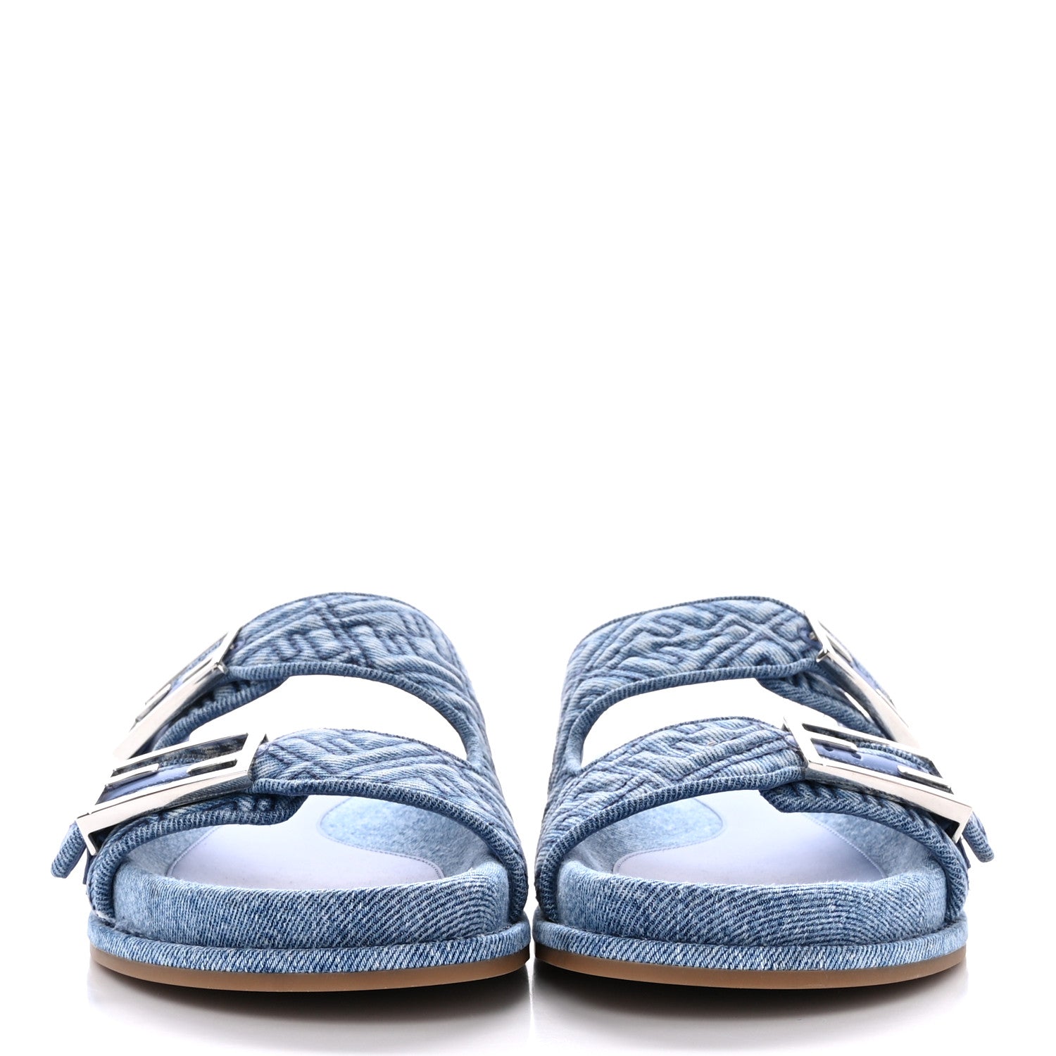 Fendi Denim Jacquard FF Womens Fendi Feel Buckled Slide Sandals 39.5 Blue 2 of 10