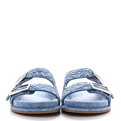 Fendi Denim Jacquard FF Womens Fendi Feel Buckled Slide Sandals 39.5 Blue 2 of 10