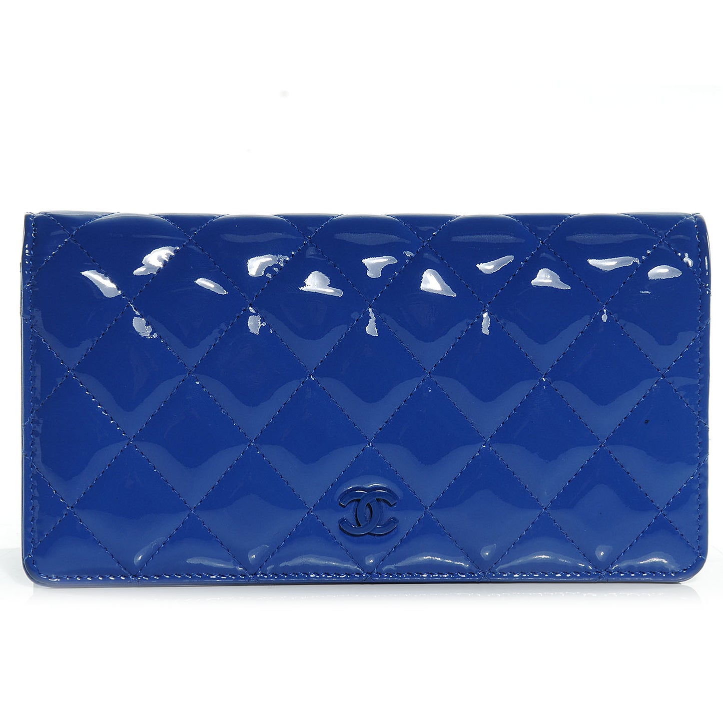 Patent Quilted Yen Wallet Dark Blue