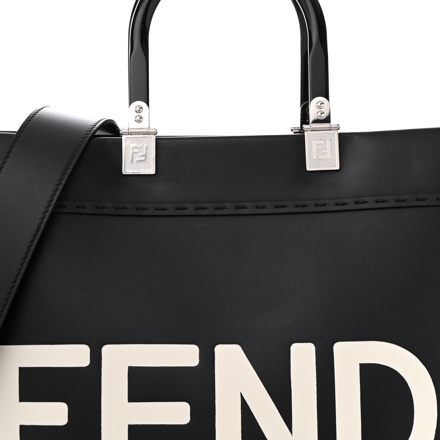 Fendi Vitello King Plexiglass Medium Fendi Sunshine Shopper Tote Black White 7 of 12