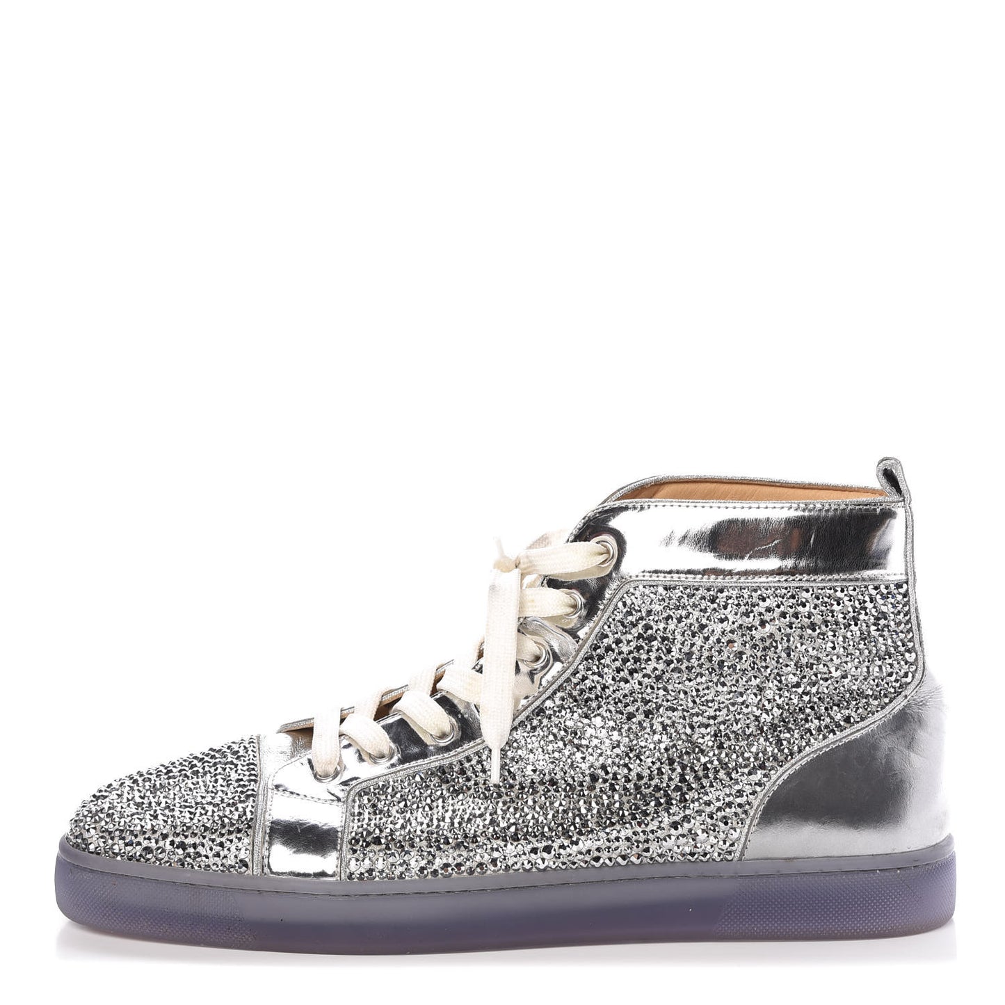 Metallic Calfskin Strass Mens Louis Flat Sneakers 46 Silver