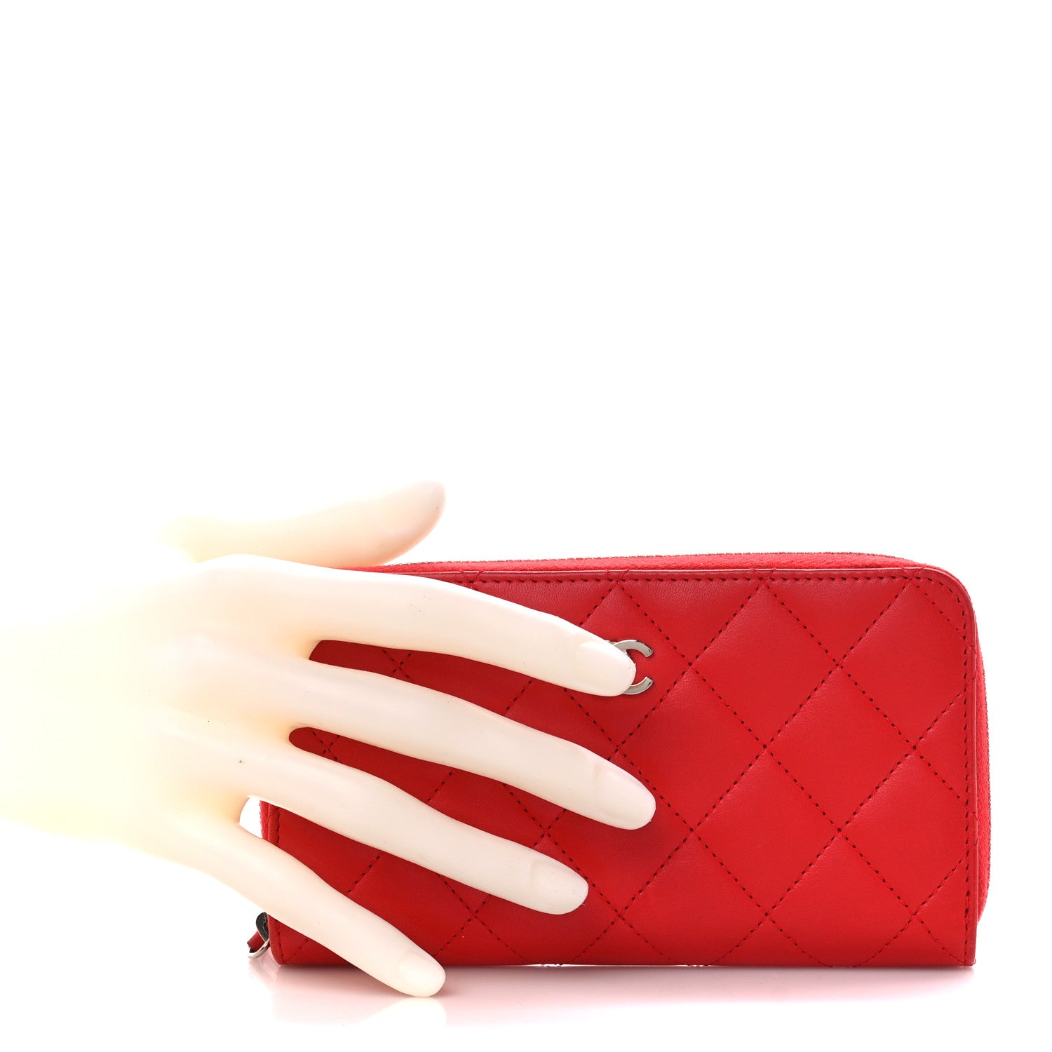 Chanel Lambskin Quilted Small Zip Around Wallet Red 2 of 11