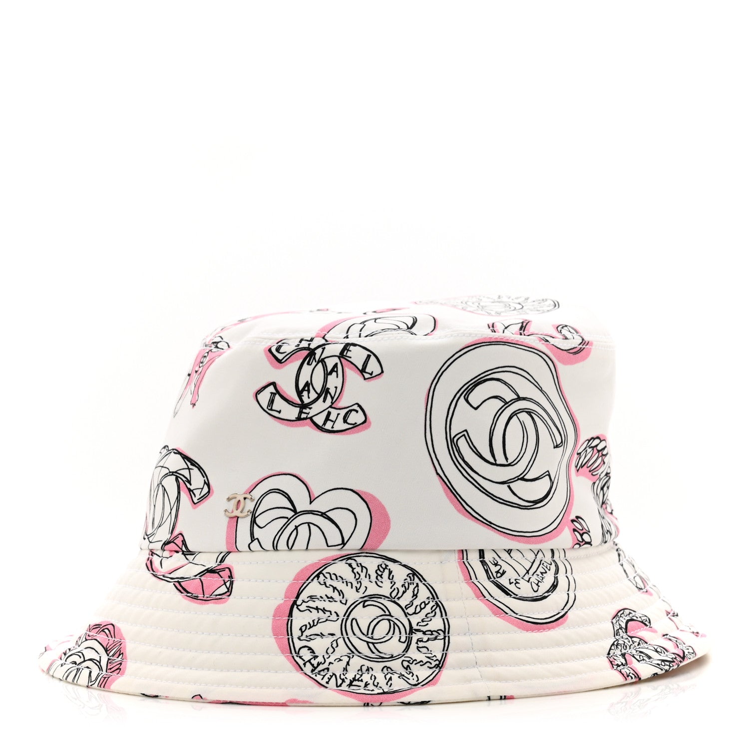 Chanel Cotton CC Print Bucket Hat M White Pink 1 of 7