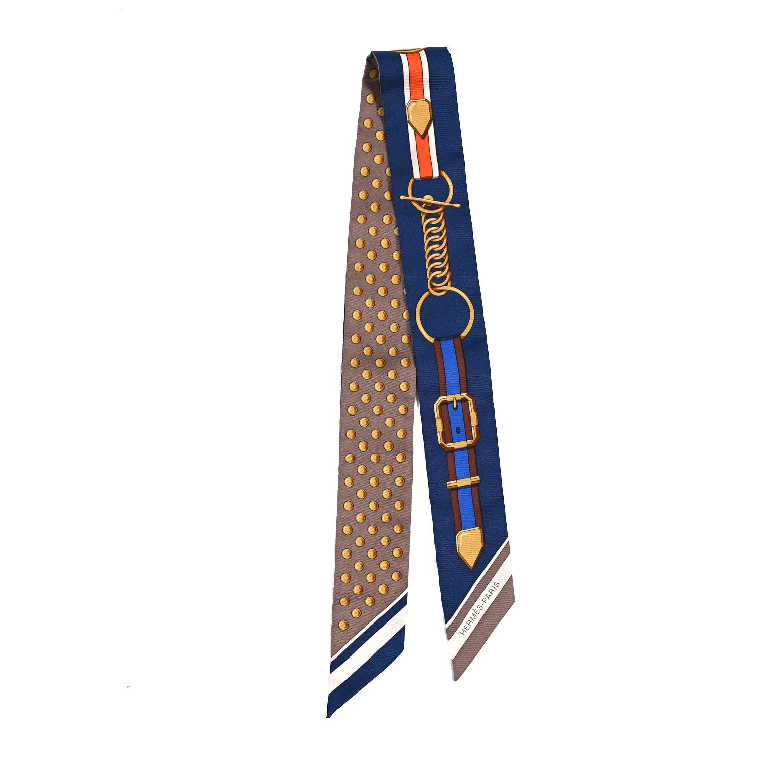 Hermes Silk Grand Tralala Twilly Marron Glacé Marine Gold 2 of 3