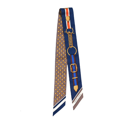 Hermes Silk Grand Tralala Twilly Marron Glacé Marine Gold 2 of 3