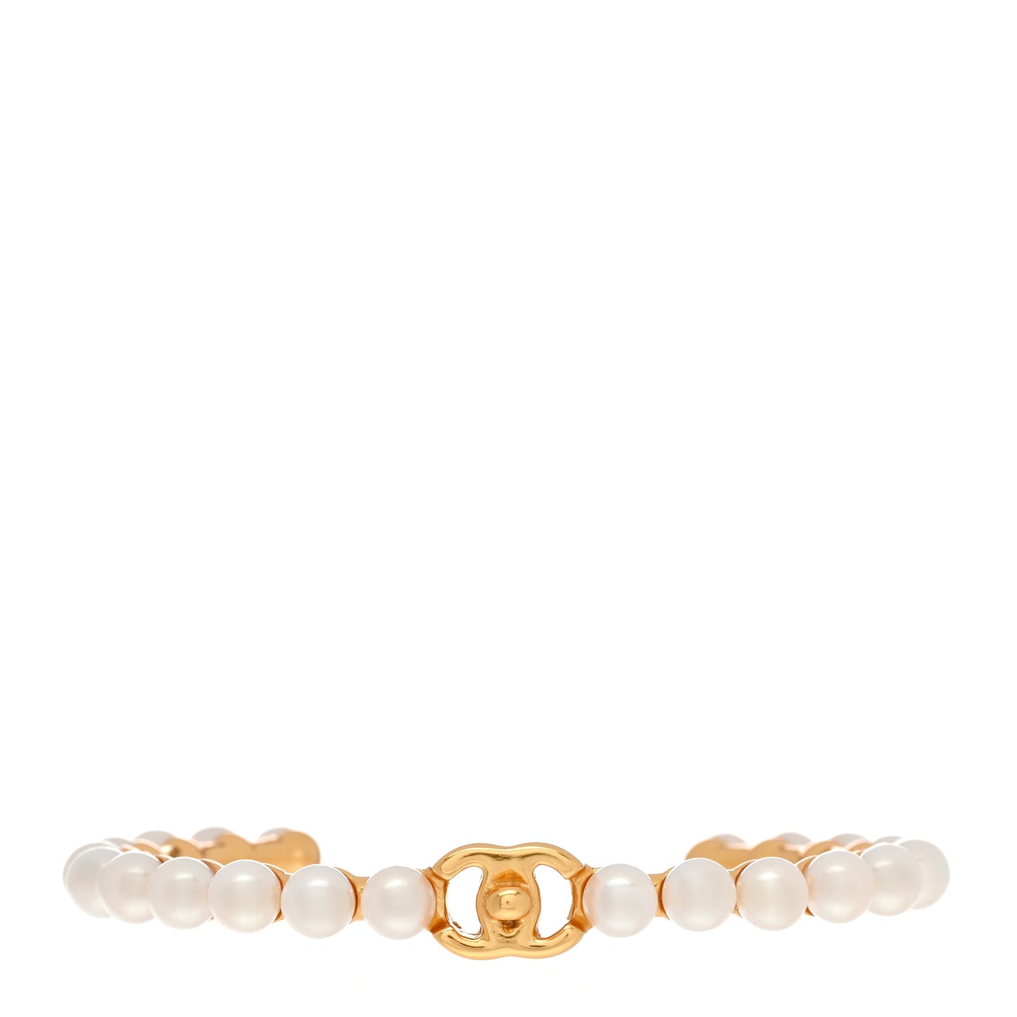 Pearl CC Cuff Bracelet M Gold Pearly White