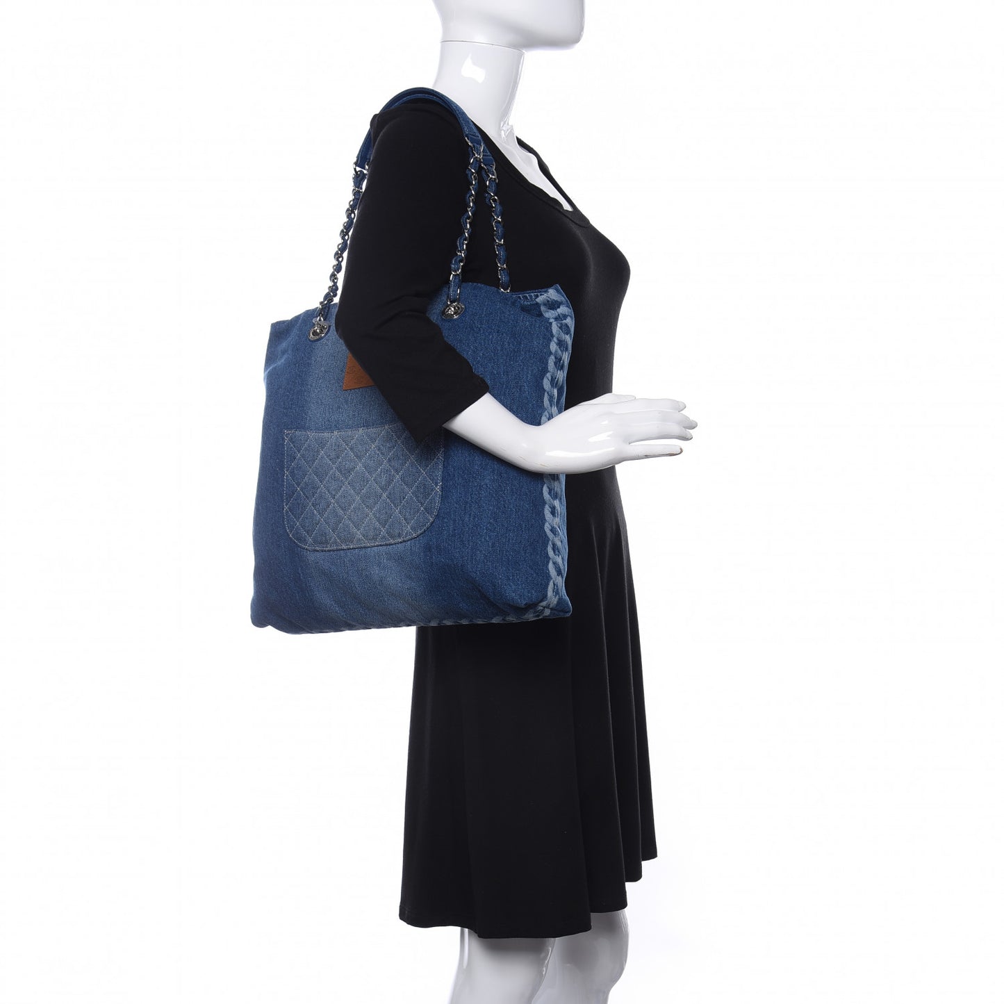Denim Printed Shopping Bag Blue
