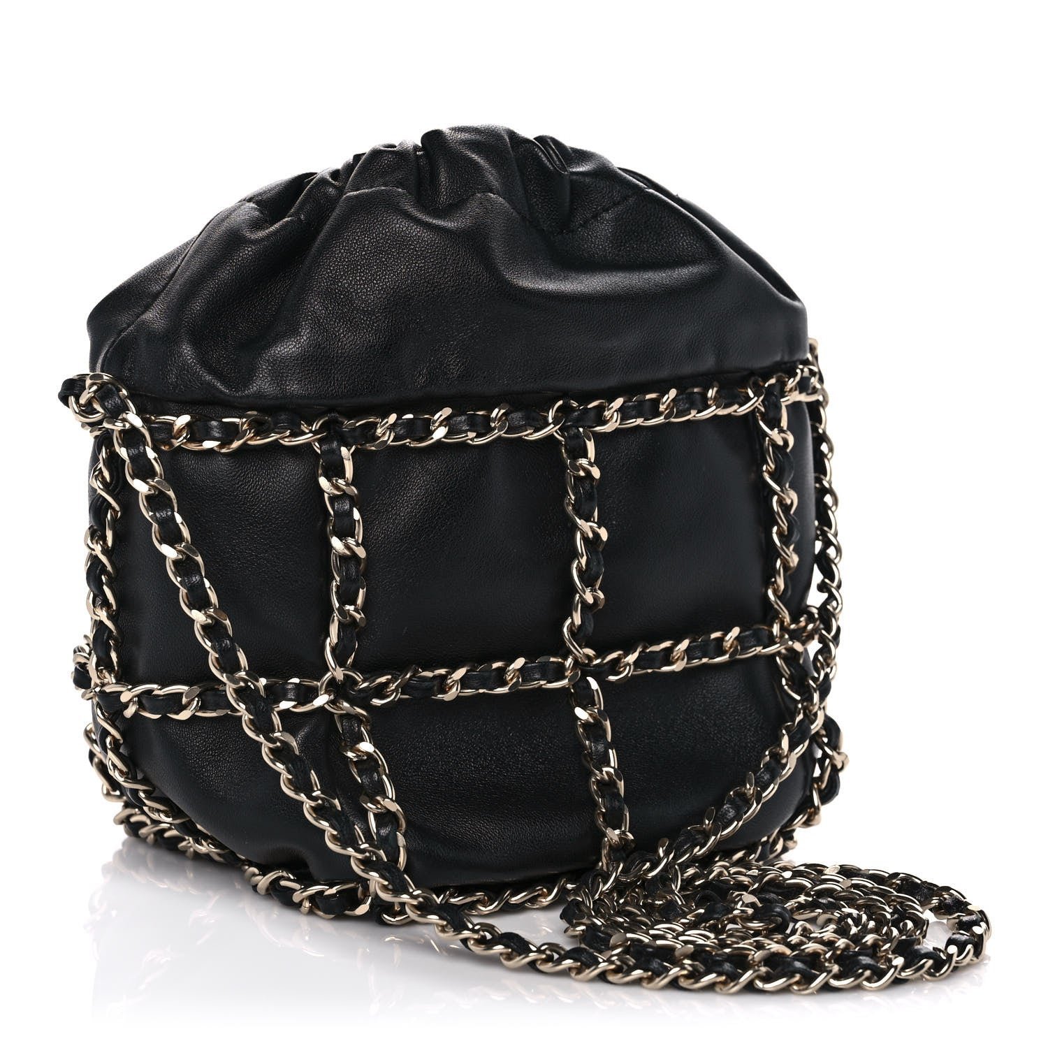 Chanel Lambskin Bucket Chain Drawstring Bag Black 2 of 10