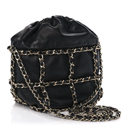 Chanel Lambskin Bucket Chain Drawstring Bag Black 2 of 10