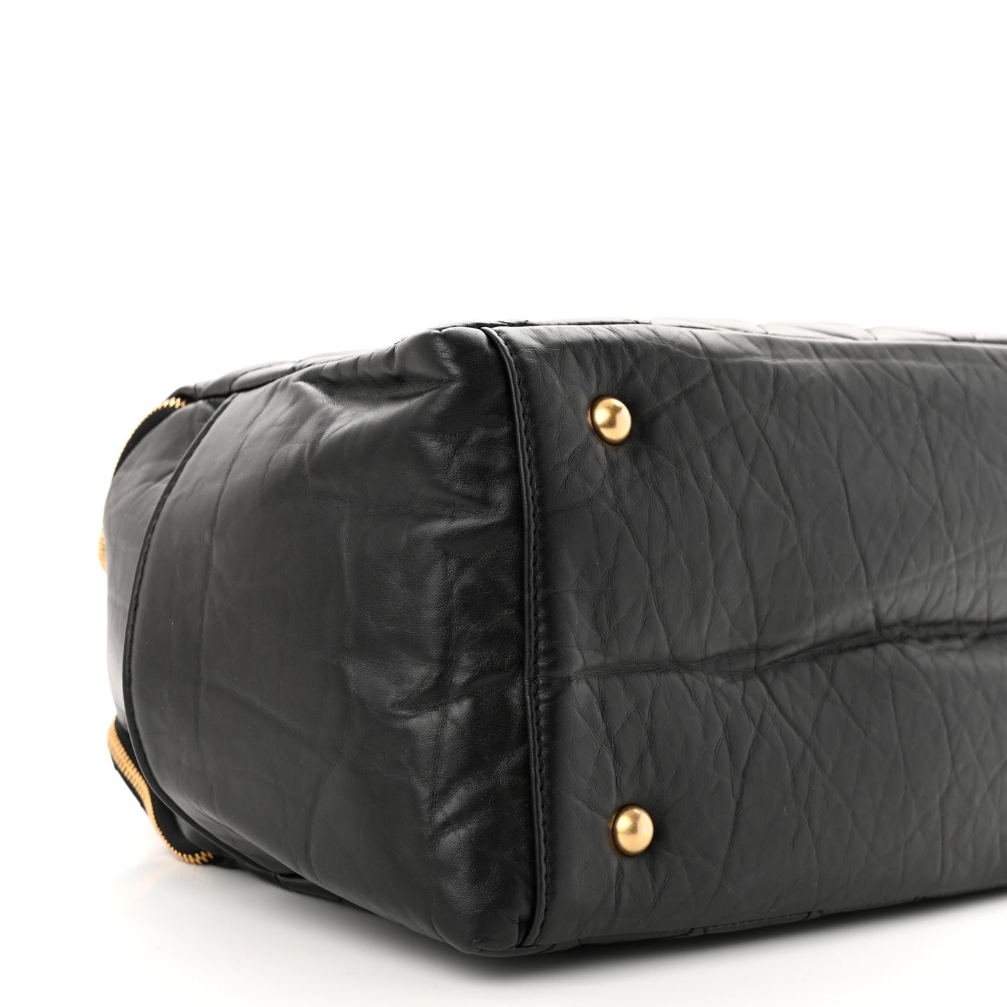 Aged Calfskin Quilted Retro Spirit Small Bowling Bag Black