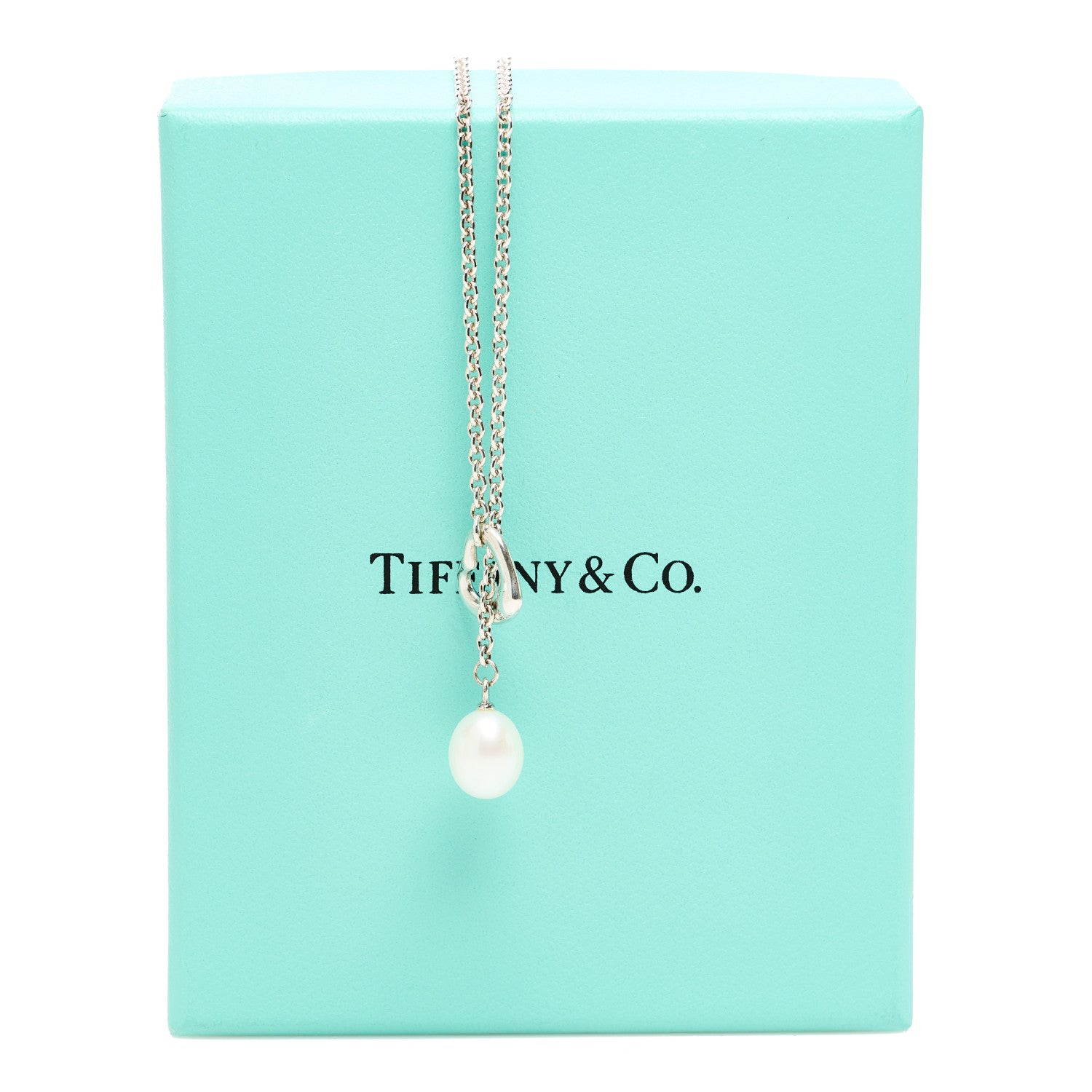 Tiffany Sterling Silver Cultured Pearl 7.5-8mm Elsa Peretti Open Heart Lariat Necklace 6 of 6