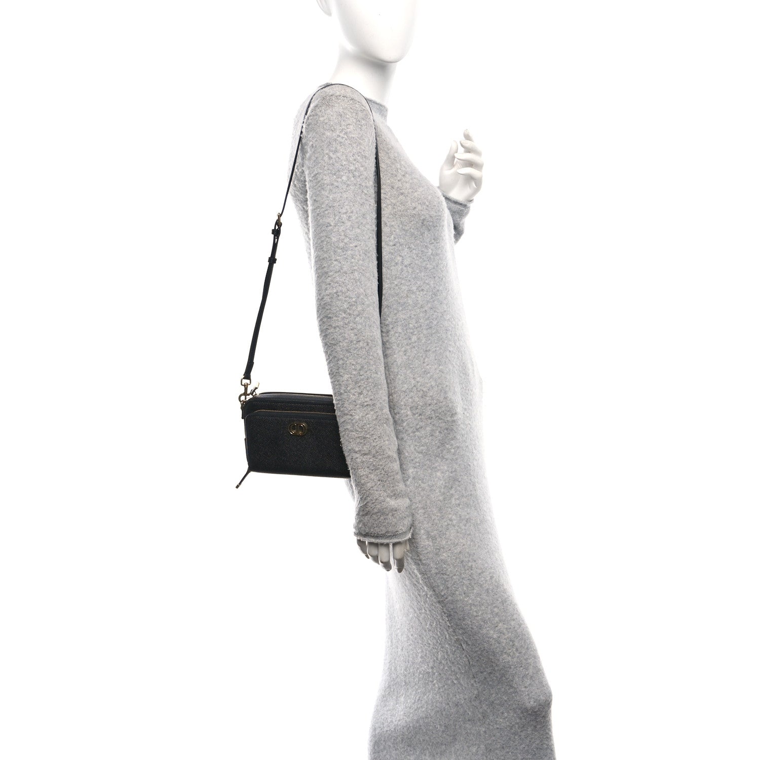 Christian Dior Grained Calfskin Caro Double Pouch Black 2 of 10