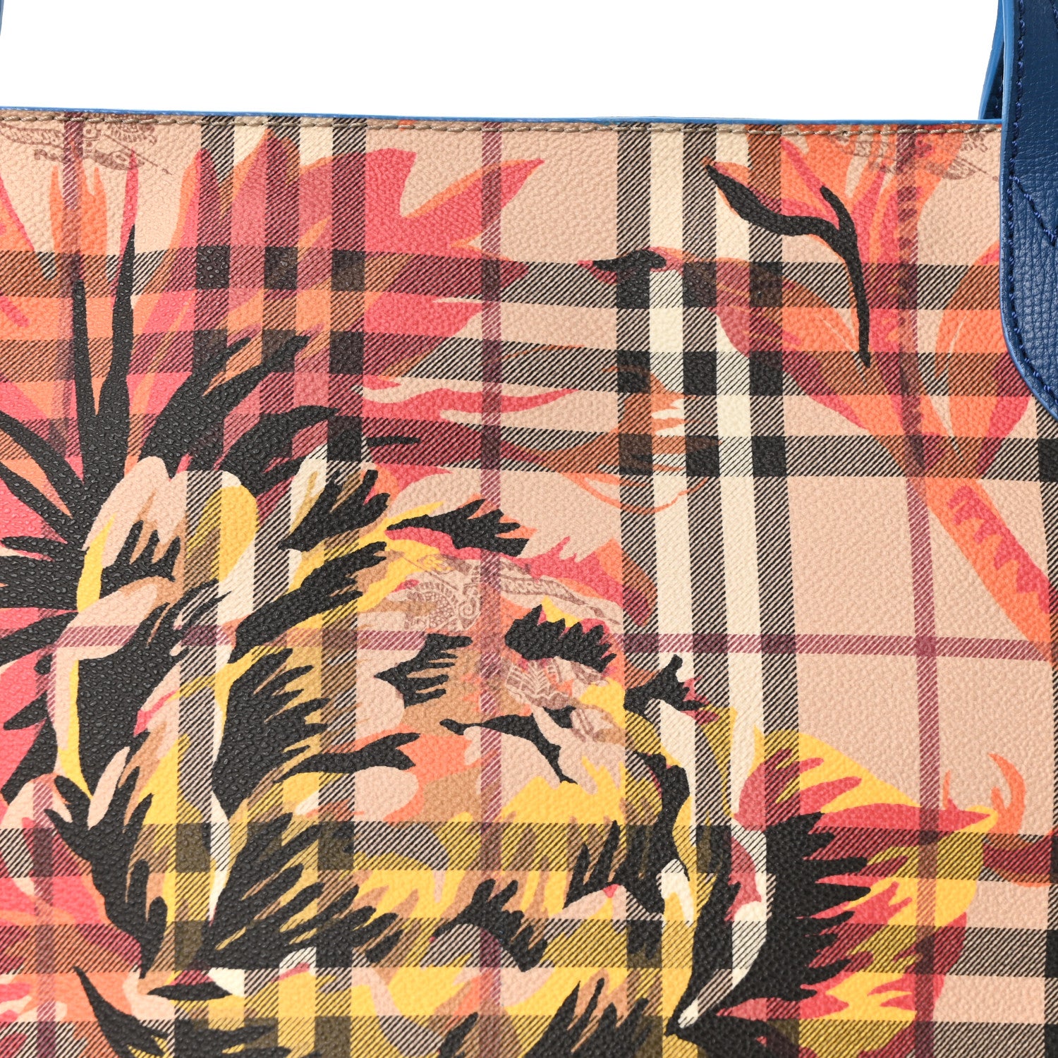 Burberry Haymarket Check Floral Print Small Canterbury Tote Mineral Blue Burnt Orange 8 of 10