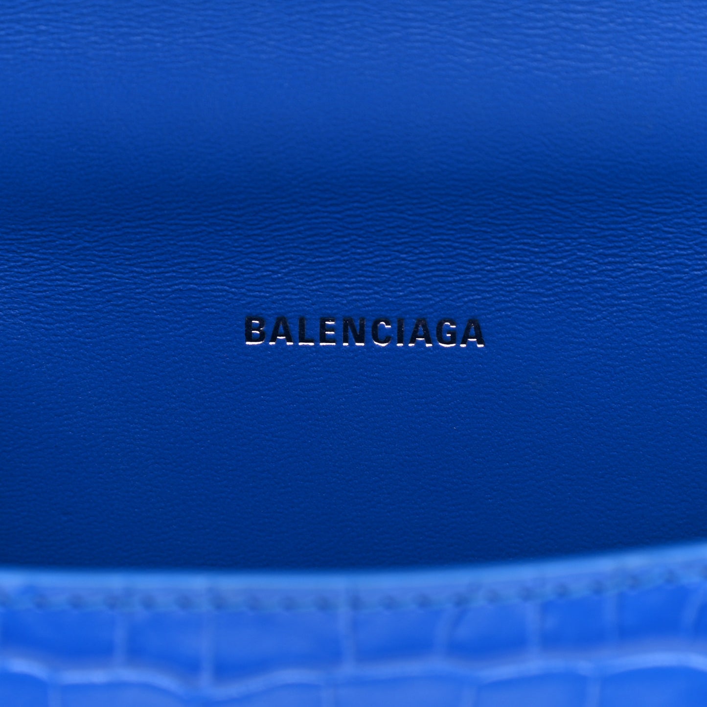 Shiny Calfskin Crocodile Embossed Hourglass Top Handle Bag XS Royal Blue