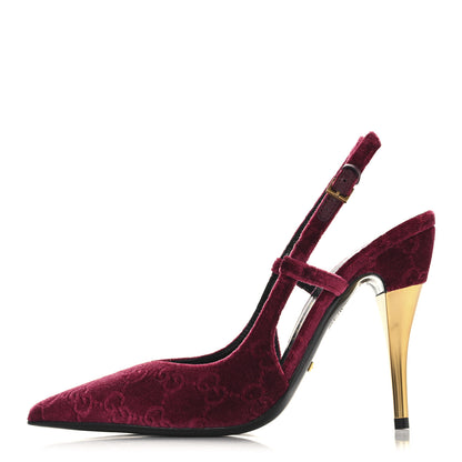 Gucci Velvet GG Monogram Slingback 115mm Pumps 36 Red Grape 1 of 10