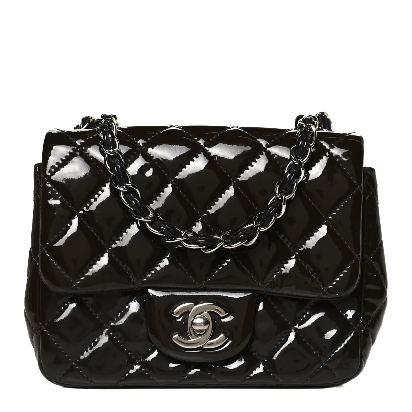 Patent Quilted Mini Square Flap Purple