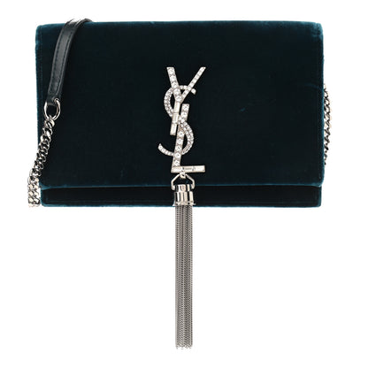 Saint Laurent Velvet Crystal Monogram Kate Tassel Chain Wallet Blue 1 of 16