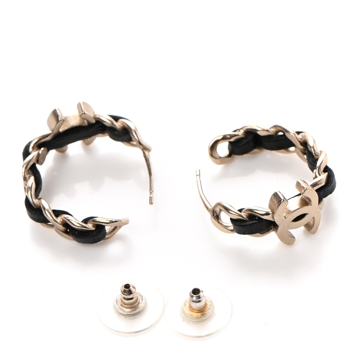Chanel Lambskin CC Chain Hoop Earrings Matte Gold Black 3 of 5