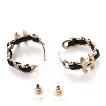 Chanel Lambskin CC Chain Hoop Earrings Matte Gold Black 3 of 5