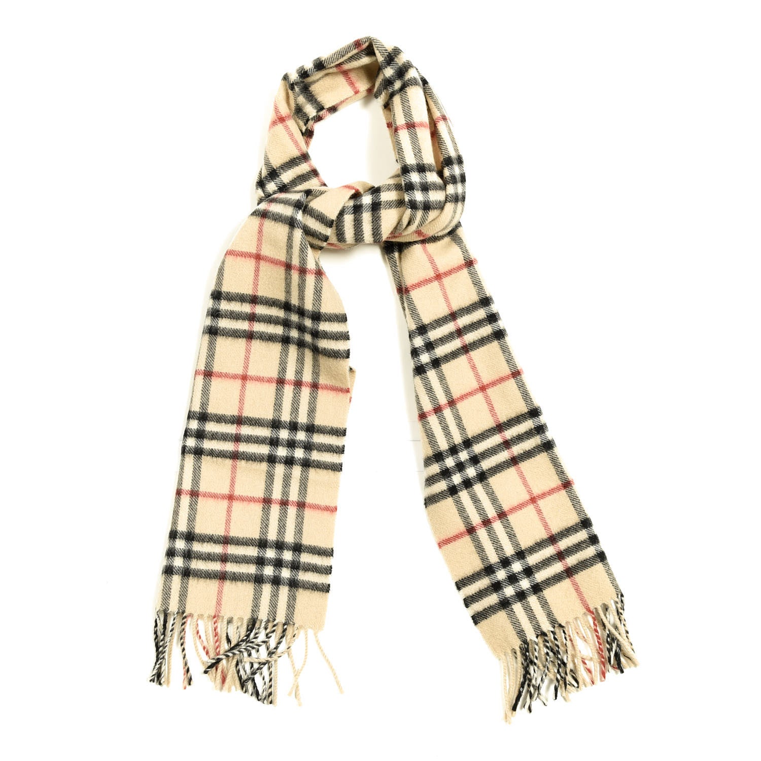 Burberry Cashmere House Check Fringe Scarf Camel 1 of 3