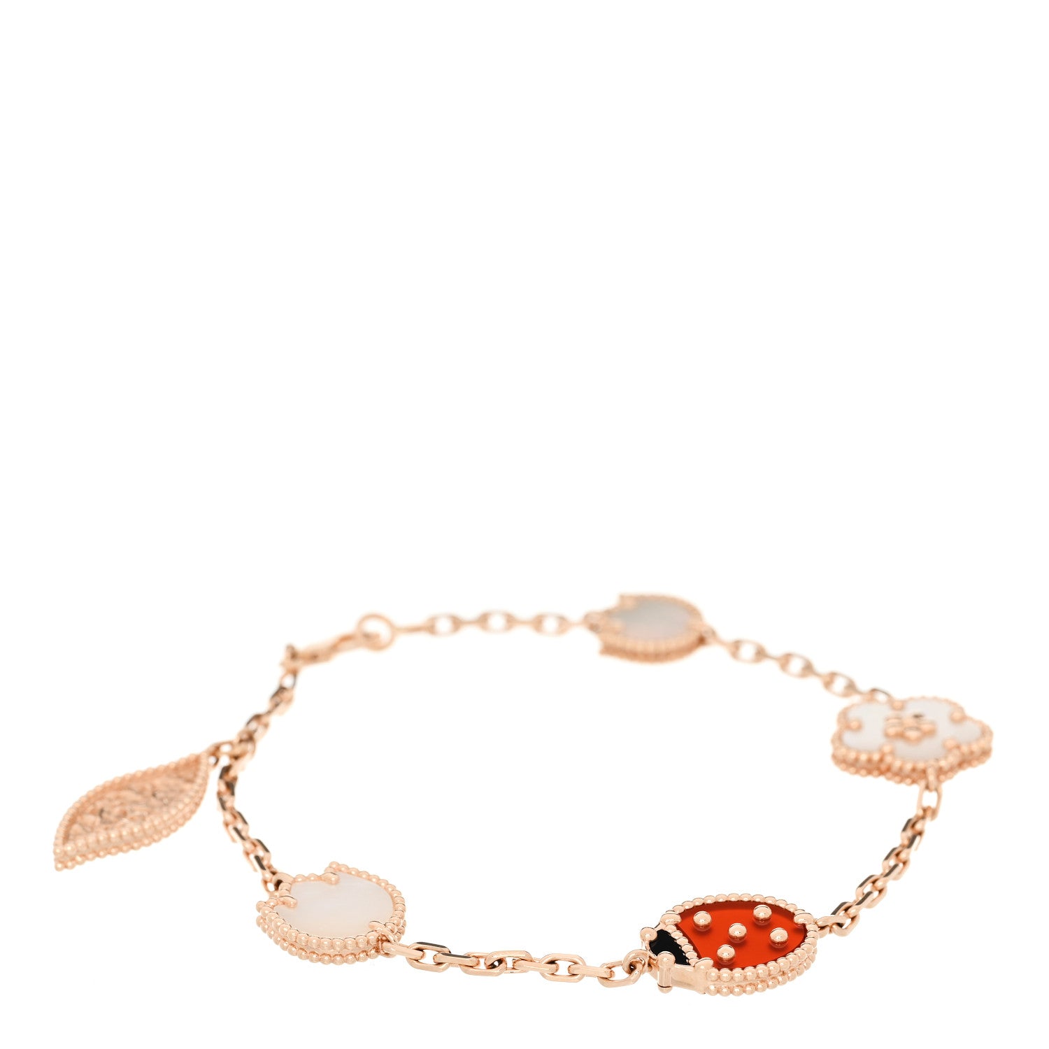 Van Cleef & Arpels 18K Rose Gold Carnelian Mother of Pearl Onyx 5 Motifs Lucky Spring Bracelet 1 of 5