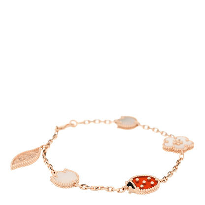 Van Cleef & Arpels 18K Rose Gold Carnelian Mother of Pearl Onyx 5 Motifs Lucky Spring Bracelet 1 of 5