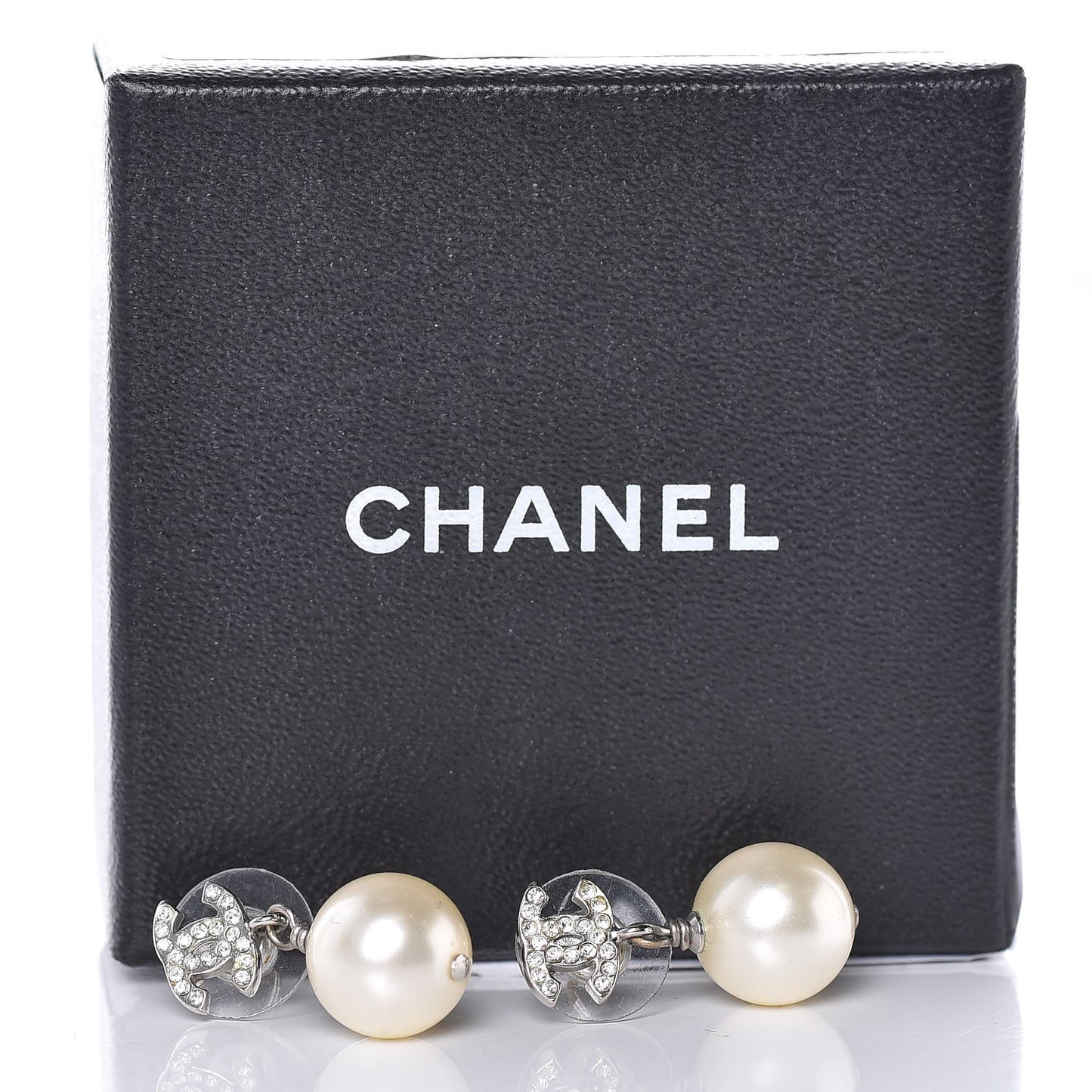 Crystal Pearl CC Drop Earrings Silver
