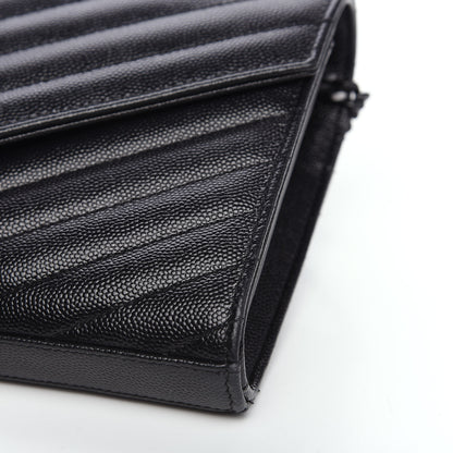 Saint Laurent Grain De Poudre Matelasse Chevron Monogram Chain Wallet Black 7 of 9
